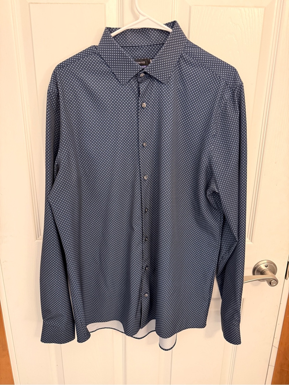 jf j.ferrar Men's Navy Blue Micro Dot Button-Down Shirt